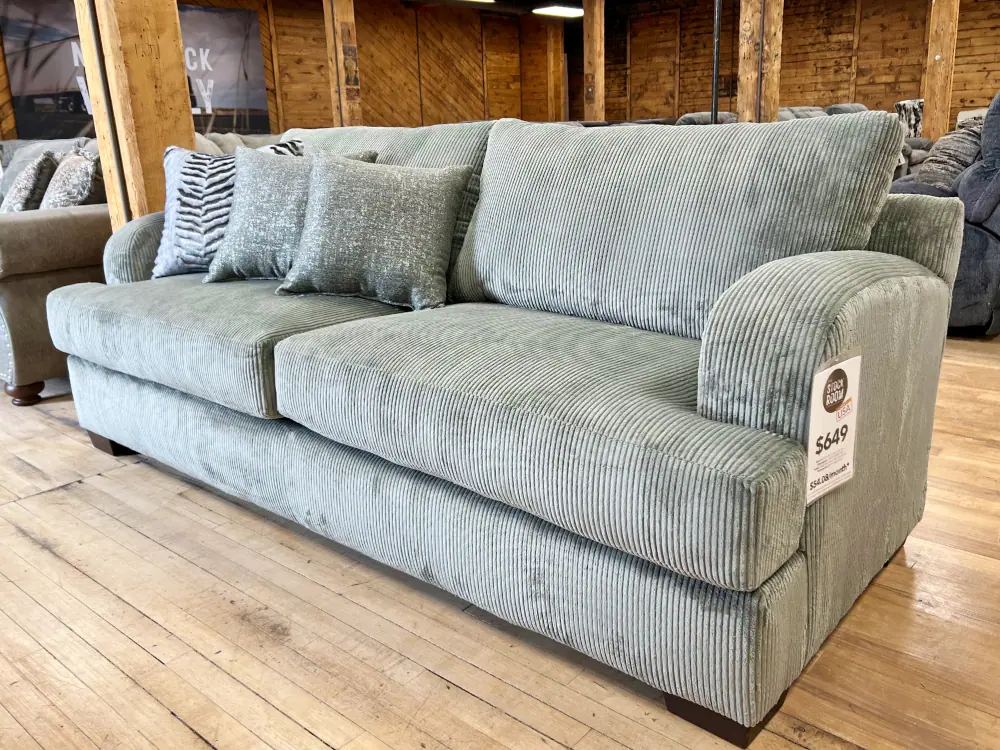 Contemporary Two Seat Sofa in Soft Sage Jumbo Corduroy - The Stock 