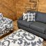 navy blue tweed three seat sofa in the stock room in rockford, il