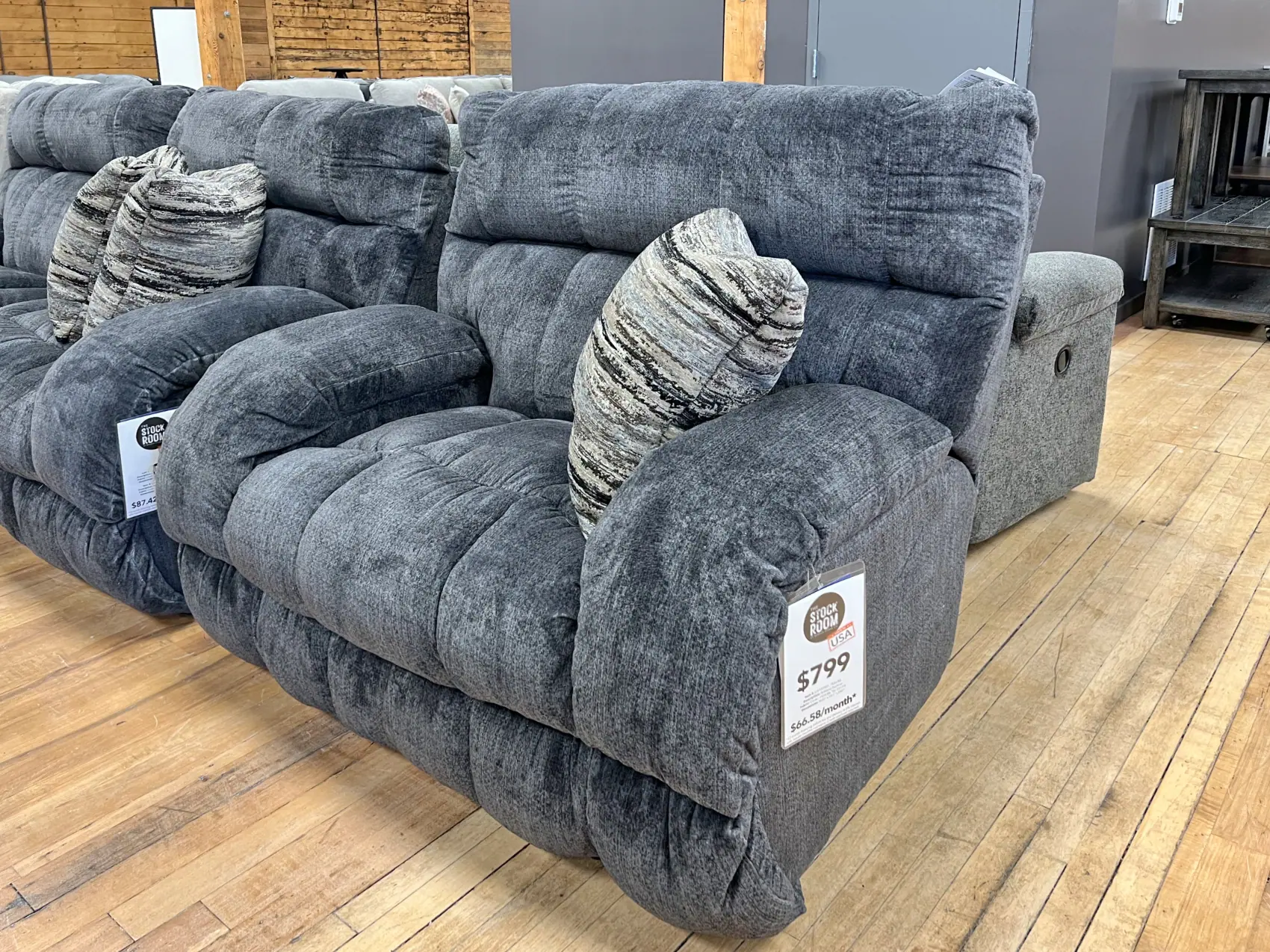 Pillow Top Reclining Chair & a Half in Charcoal - The Stock Room