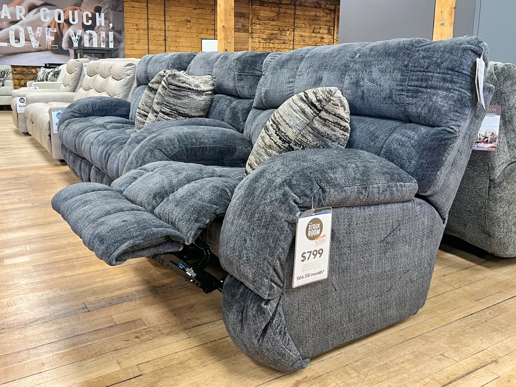 Pillow Top Reclining Chair & a Half in Charcoal - The Stock Room