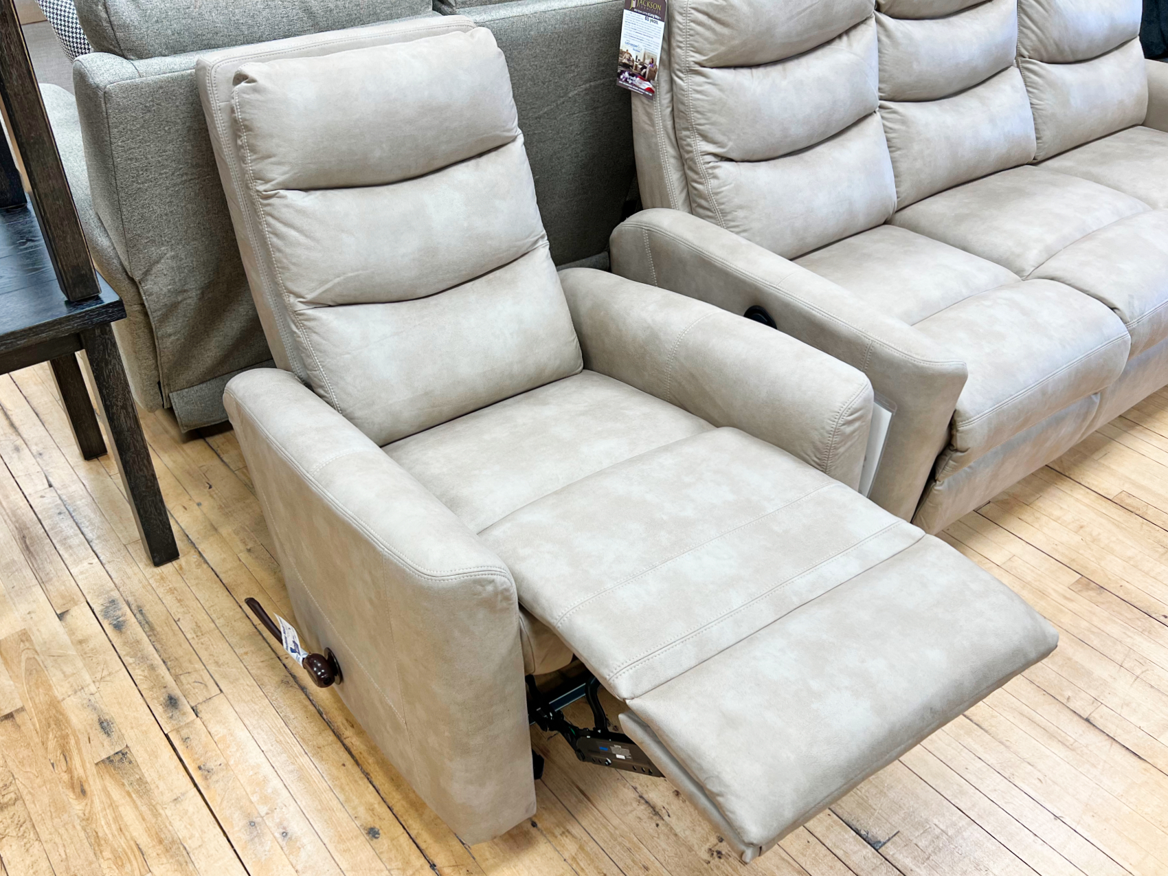 light beige manual recliner suede-look at the stock room