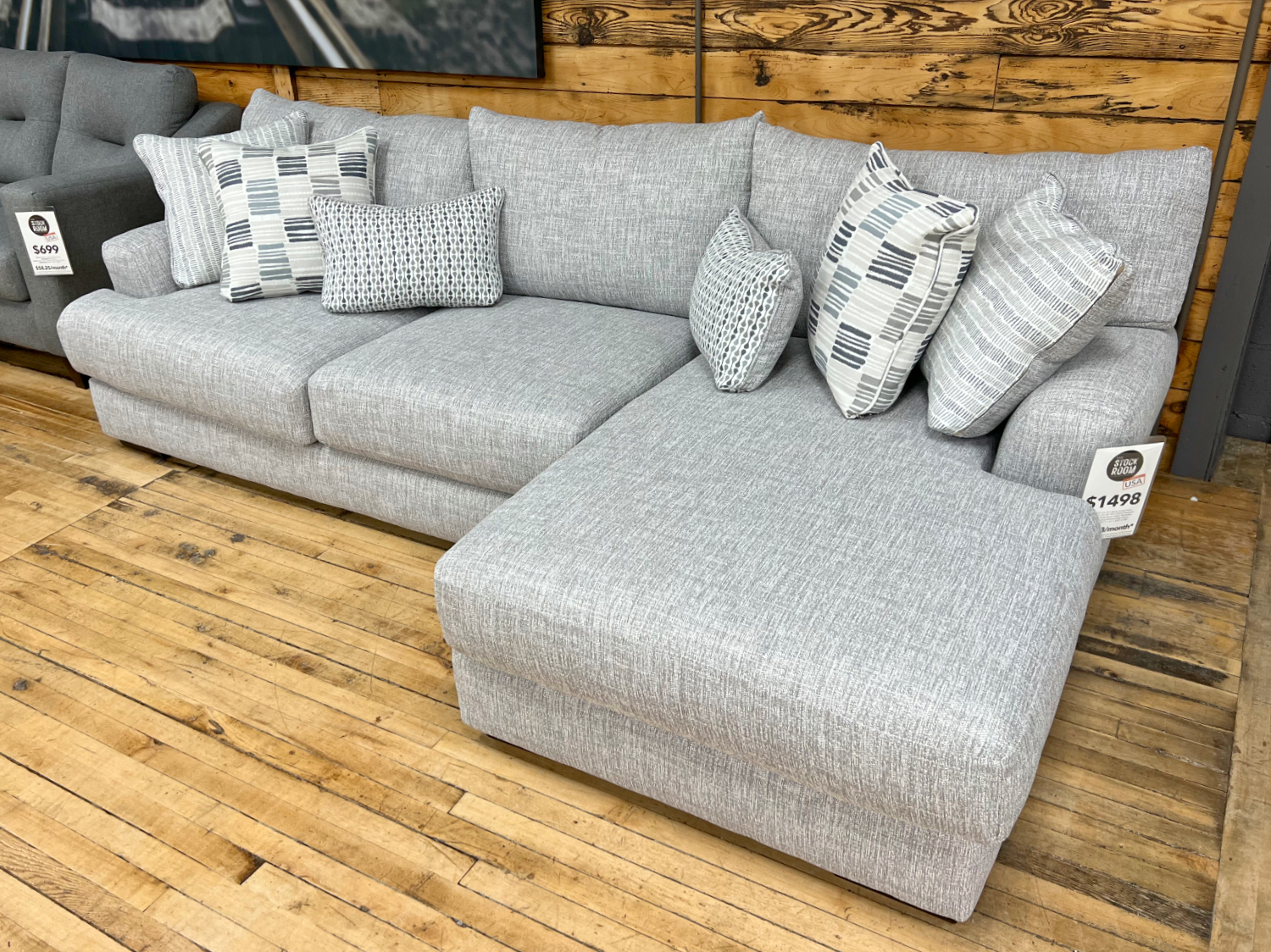 grey sectional chaise sofa at the stock room in rockford, il