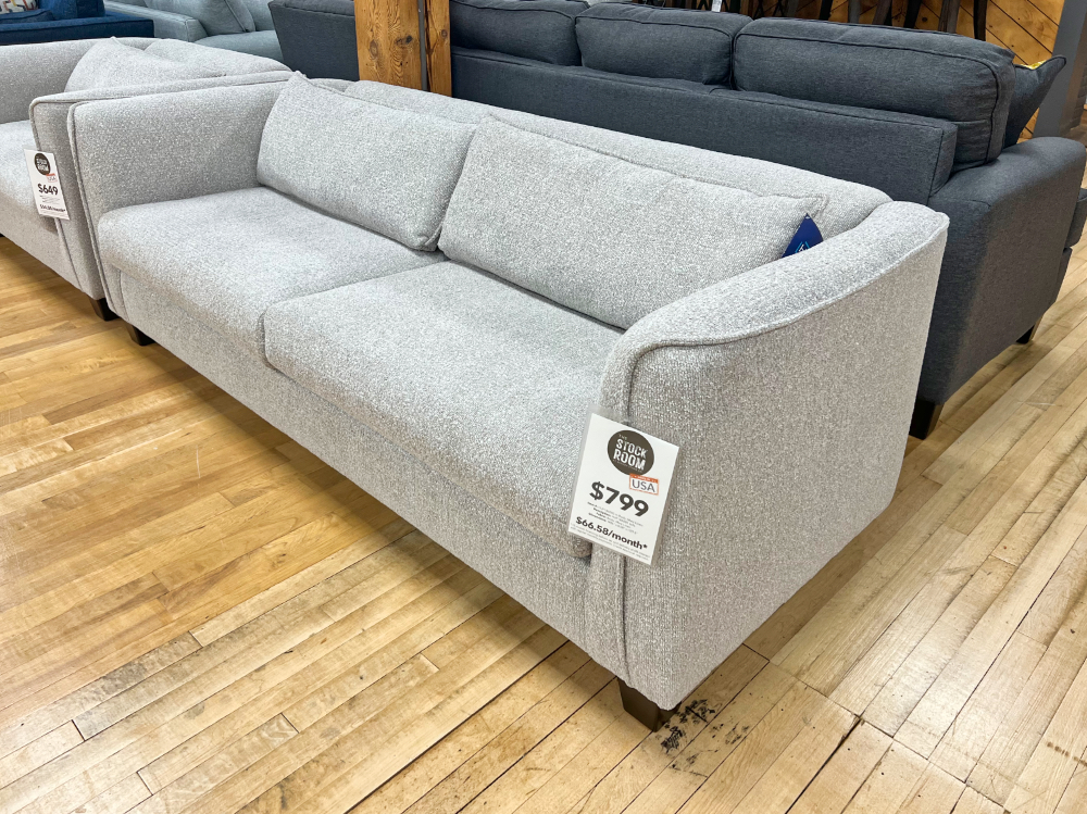 mid-centru modern sofa sea salt grey in the stock room discount furniture warehouse in rockford, il