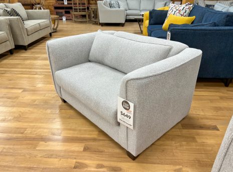 IMG_5685 MCM armchair in grey upholstery at the stock room discount furniture factory in rockford, il