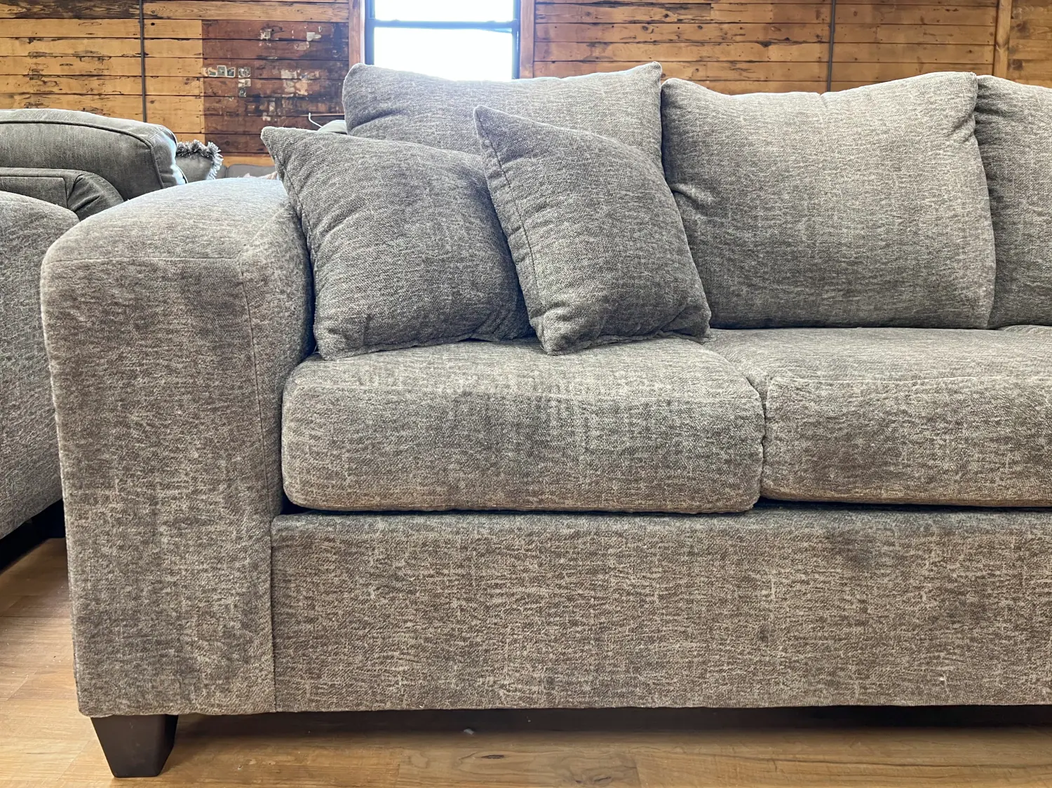 Plush Wide Arm Three Seat Sofa in Cozy Taupe - The Stock Room