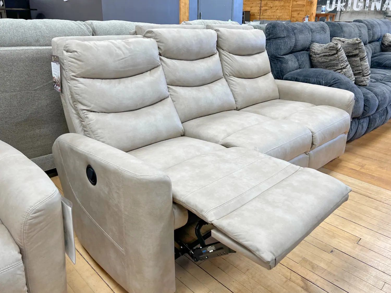 Beige sectional deals with recliner