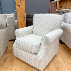 pinstripe swivel chair in cream color at the stock room discount furniture warehouse in rockford, il