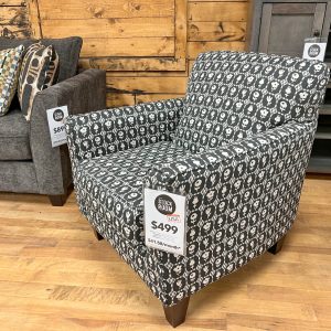 black & white flower pattern accent chair on sale now in the stock room discount furniture warehouse in rockford, il