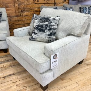 cozy contemporary chair and a half in a soft oatmeal off-white upholstery at the stock room discount furniture warehouse in rockford, il