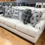 comfy chic three seat sofa in off-white ecru with black accents in stock and on sale in the stock room discount furniture warehouse in rockford, il