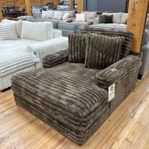 jumbo fluffy corduroy chaise in teddy bear brown in the stock room discount furniture warehouse in rockford, il