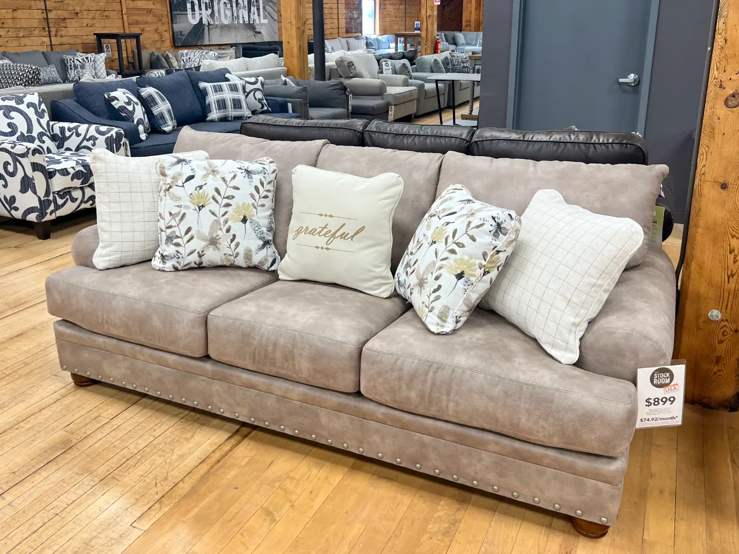 Three Seat Cottage Sofa in Mottled Beige The Stock Room