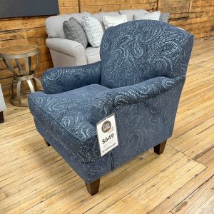 cobalt blue paisley accent chair in the stock room discount furniture warehouse in rockford, il