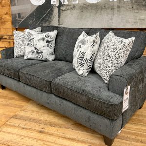 charcoal gray chenille sofa at the stock room furniture store in rockford, il