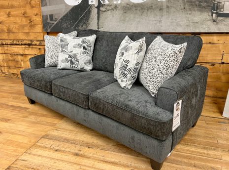 charcoal gray chenille sofa at the stock room furniture store in rockford, il