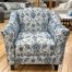 persian flower and vine pattern accent chair in indigo blue & white at the stock room in rockford, il