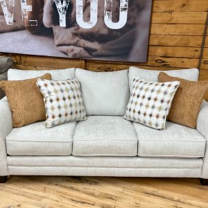 ivory chenille sofa three seat rolled arms at the stock room furniture warehouse in rockford, il