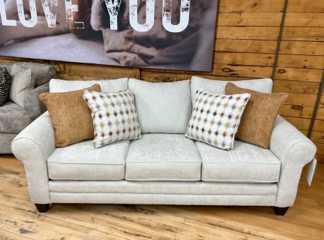 ivory chenille sofa three seat rolled arms at the stock room furniture warehouse in rockford, il