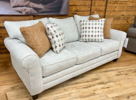 three seat roll arm sofa in ivory chenille fabric upholstery in rockford, il