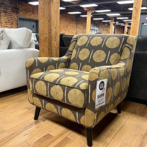 Contemporary Accent Chair in Cerchio Teak Brown Pattern Fabric