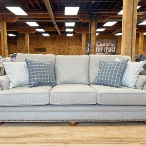 Traditional Three Seat Sofa With Nailhead Trim In Linen