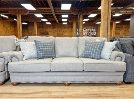 Traditional Three Seat Sofa With Nailhead Trim In Linen