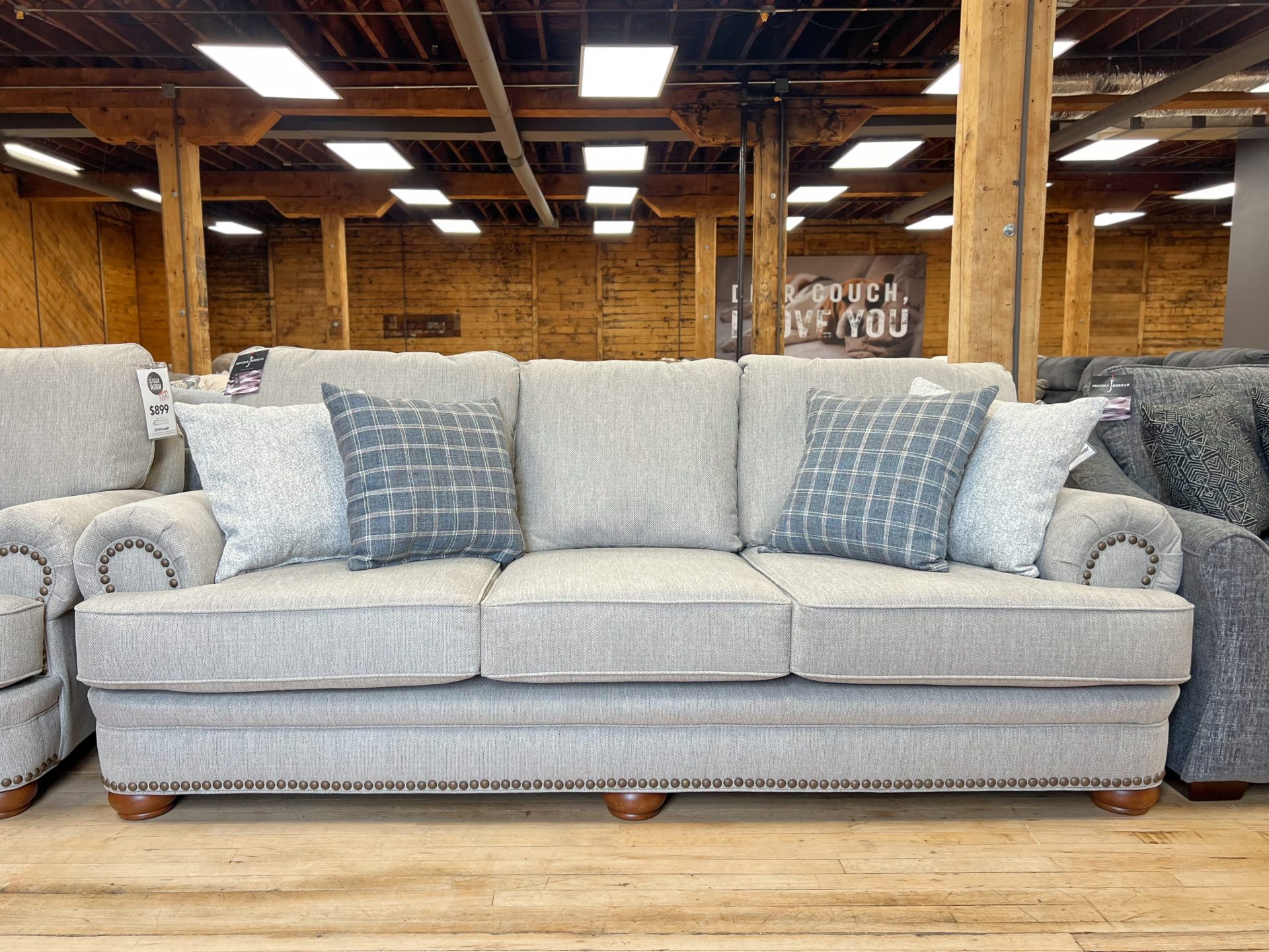 Traditional Three Seat Sofa With Nailhead Trim In Linen