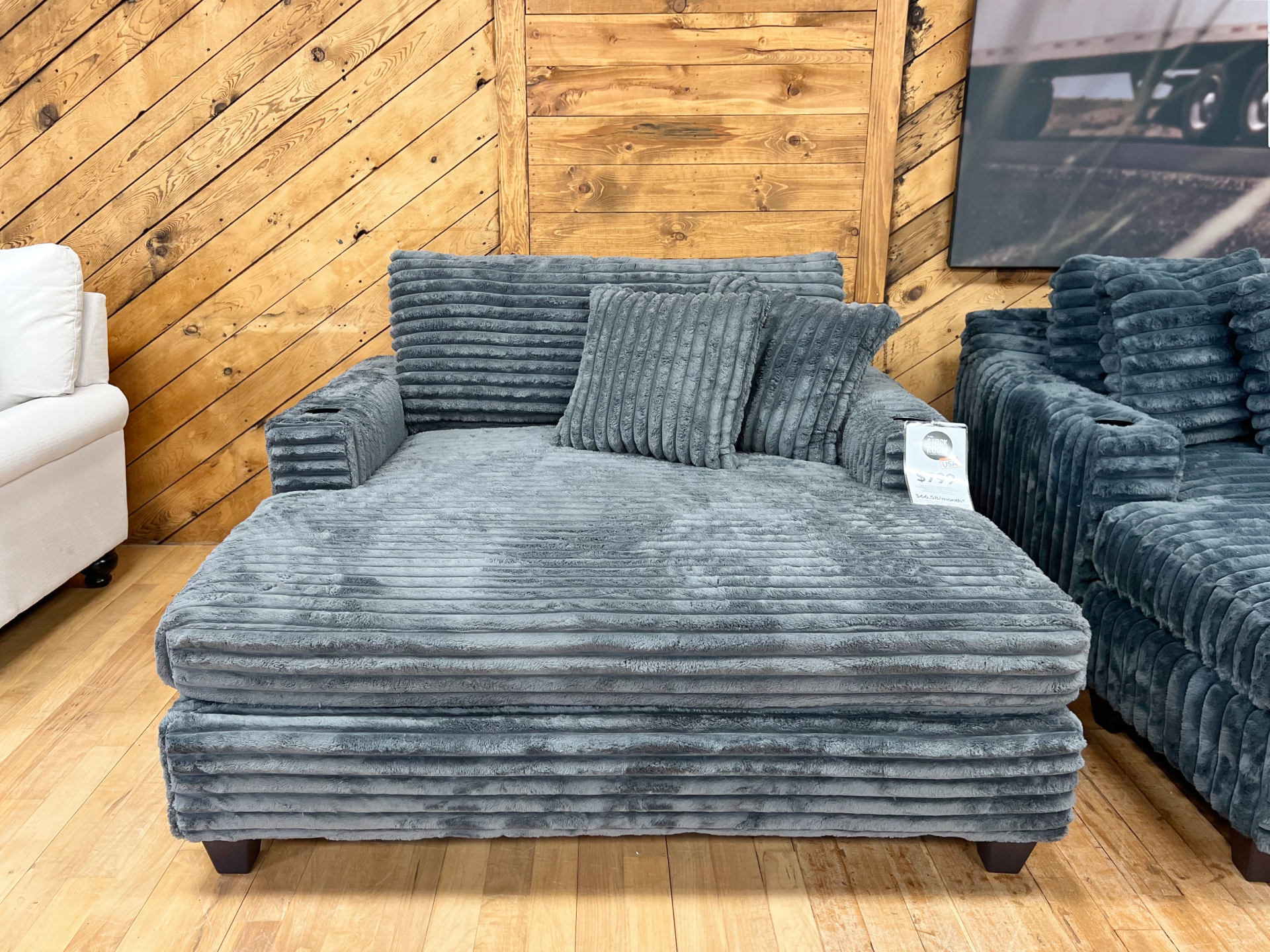Fluffy Corduroy Chaise Lounge In Granite