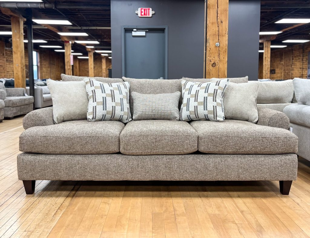 Contemporary three seat sofa in the color truffle